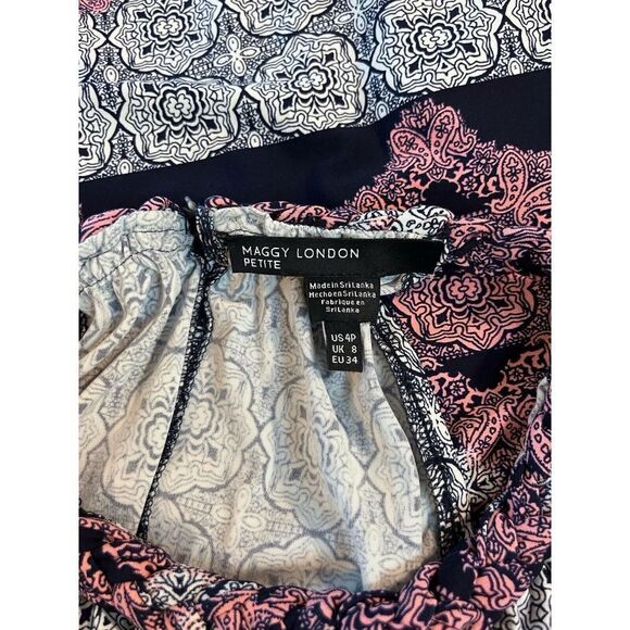 Maggy London Comet Knit Halter Stretch Sleeveless Navy Pink Maxi Dress Size 4P - Picture 6 of 6